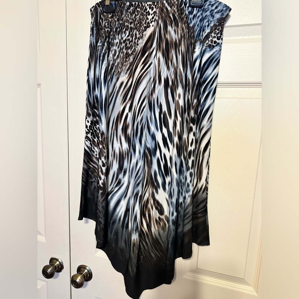 Chico’s Asymmetrical Skirt  (Chicos size 2) Animal print Blue/Brown (12-14)